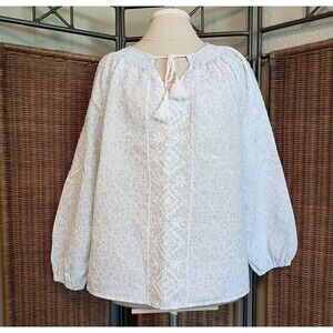 Joie Size M Linen Blend Peasant Top Embroidered Feminine Ditsy Floral Blue